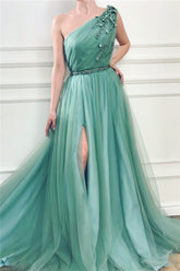 Bmbridal One Shoulder Split Prom Dress Long With Applique